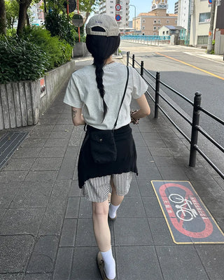 Striped elastic waist shorts