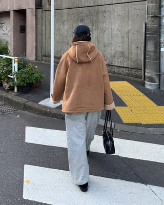 Suede hooded sheepskin jacket