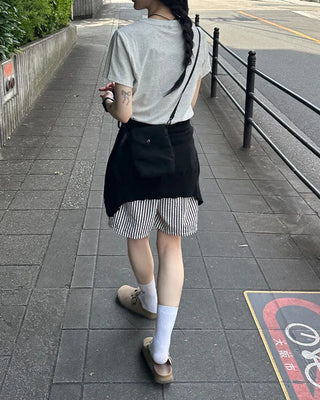 Striped elastic waist shorts