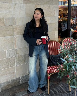 (ORIGINAL) Double Unique Seam Wide Denim Pants