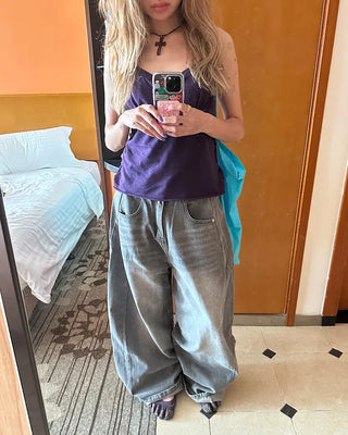 Wide outseam side-tuck jeans