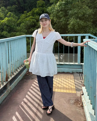 Flower Punching Cap Sleeve Peplum Tunic