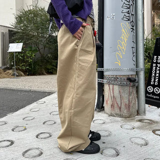 Double-pleated cotton wide-leg pants