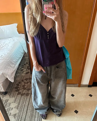 Wide outseam side-tuck jeans