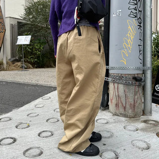 Double-pleated cotton wide-leg pants
