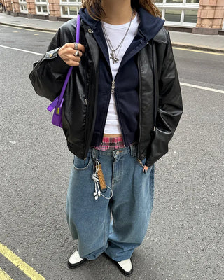 Zip-fly leather blouson jacket