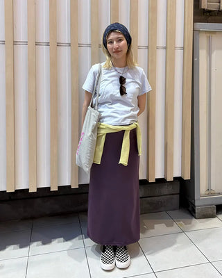 Wide-waisted ribbed easy maxi skirt