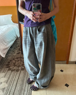 Wide outseam side-tuck jeans
