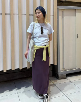 Wide-waisted ribbed easy maxi skirt
