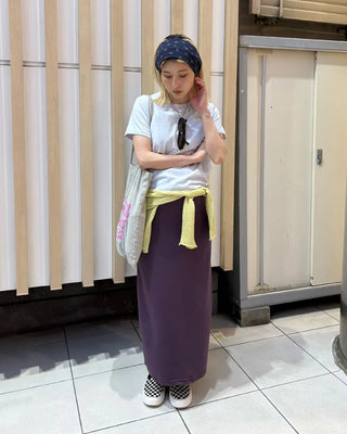 Wide-waisted ribbed easy maxi skirt