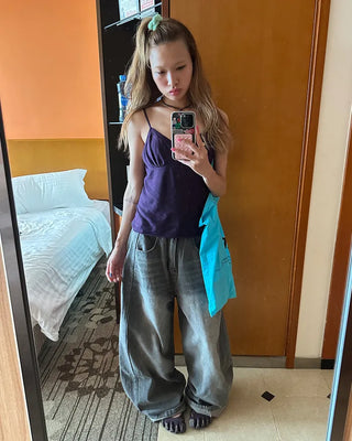 Wide outseam side-tuck jeans