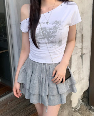 (With inner shorts) Double tiered mini skirt