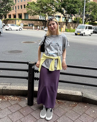 Wide-waisted ribbed easy maxi skirt