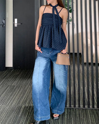 Side yoke wide denim pants