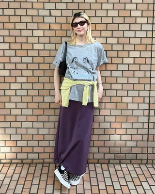 Wide-waisted ribbed easy maxi skirt