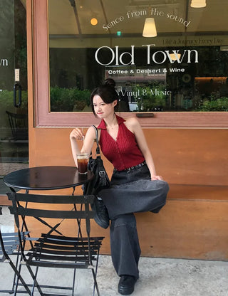 Twist knit cropped halter neck
