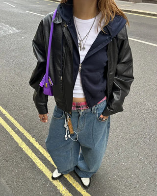 Zip-fly leather blouson jacket