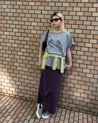 Wide-waisted ribbed easy maxi skirt