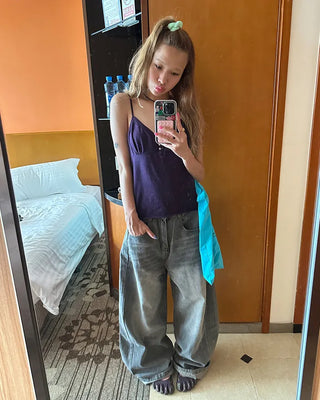 Wide outseam side-tuck jeans