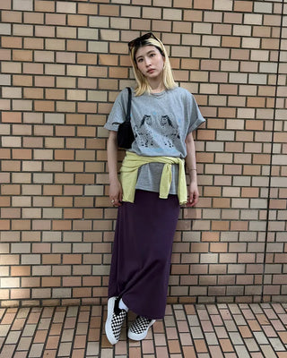 Wide-waisted ribbed easy maxi skirt