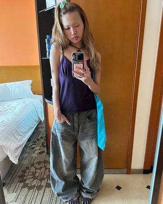 Wide outseam side-tuck jeans