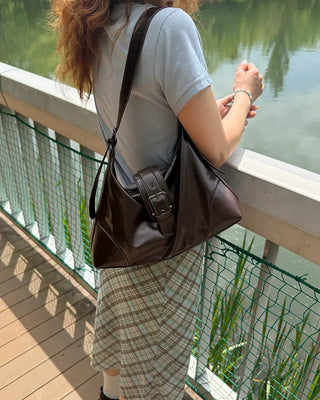 Buckle Leather Shoulder Bag