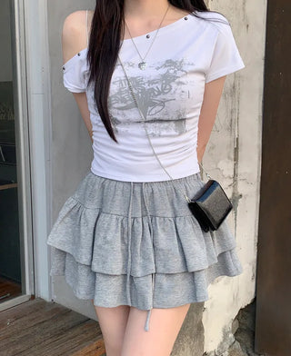 (With inner shorts) Double tiered mini skirt