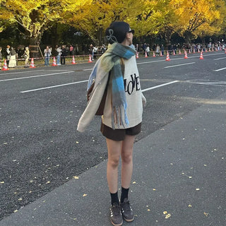 Checked long scarf