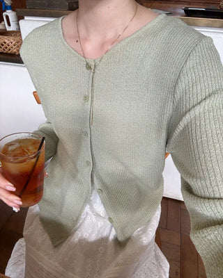 Ribbed Round Neck Slim Cardigan