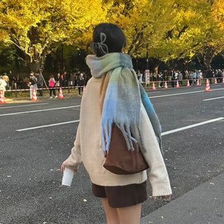 Checked long scarf