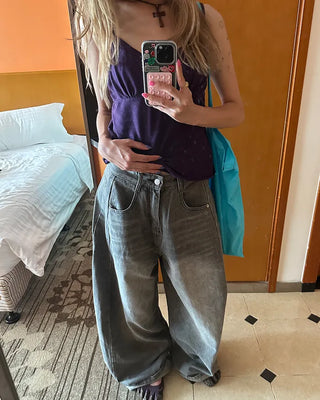 Wide outseam side-tuck jeans