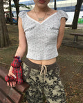 Mini Flower Cap Sleeve Semi-Cropped Top