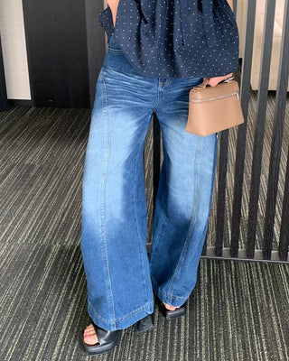 Side yoke wide denim pants