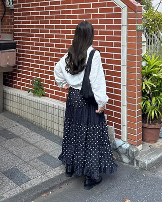 Polka Dot Frill Long Skirt