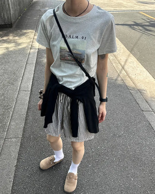 Striped elastic waist shorts