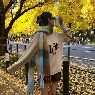 Checked long scarf
