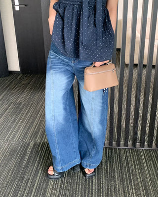 Side yoke wide denim pants