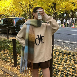 Checked long scarf