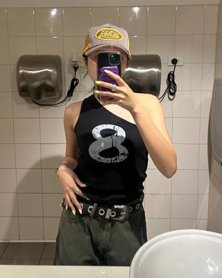 Pigment 8 Lettering One-Shoulder Tank Top