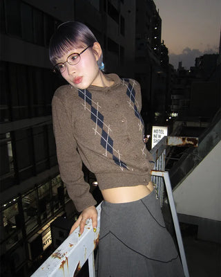Colorful Argyle Knit Cardigan