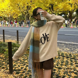 Checked long scarf