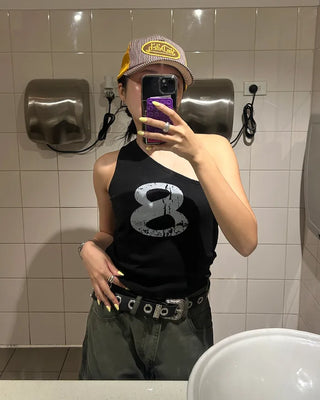 Pigment 8 Lettering One-Shoulder Tank Top