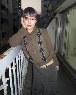 Colorful Argyle Knit Cardigan