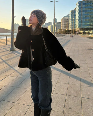 Gold button fur jacket