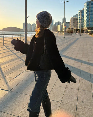 Gold button fur jacket