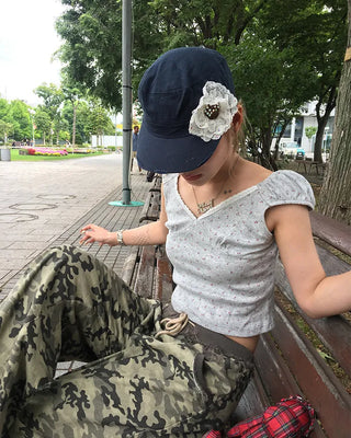 Mini Flower Cap Sleeve Semi-Cropped Top