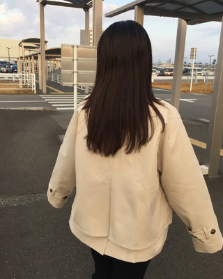 Stand-neck Big Gun Patch Yoke Short Trench Coat