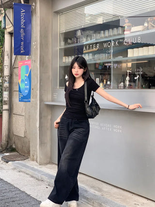 Balloon wide denim pants
