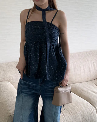 Polka Dot Volume Camisole & Tie Blouse Set