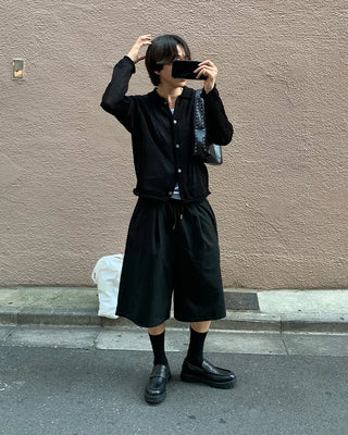 (Unisex) Pleated Cotton Half Pants